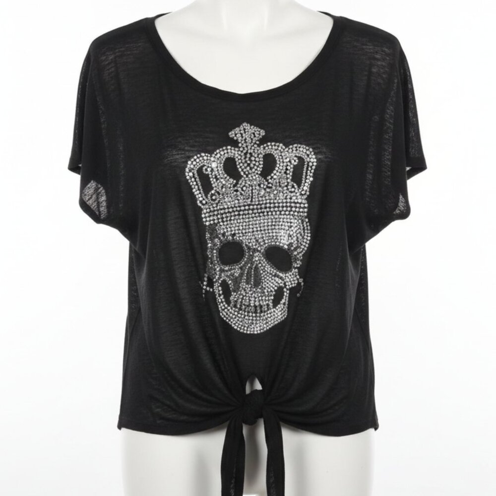 Davida Rhinestone Skull Tshirt Tee Skull Design SZ-L Witchy Goth Halloween